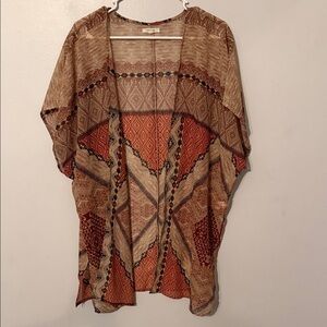 Maurices Geometric Patterned Kimono in Red and Tan